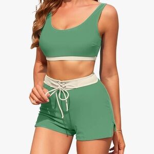 NEW - High Waisted Bikini‎ Sets with Shorts Full Coverage  Tummy Control Tankini